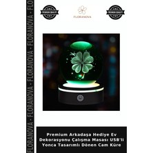 Floranova Premium Arkadaşa Hediye Ev Dekorasyonu Çalışma Masası Usb'li Yonca Tasarımlı Dönen Cam Küre