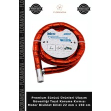 Floranova Premium Sürücü Ürünleri Ulaşım Güvenliği Taşıt Koruma Kırmızı Motor Bisiklet Kilidi 22 mm x 150 cm