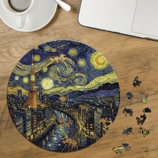 Punto Dizayn Tokyo Kulesi - Yıldızlı Gece Tasarımlı Özel Kesim Yuvarlak 272 Parça Ahşap Puzzle MPDA780