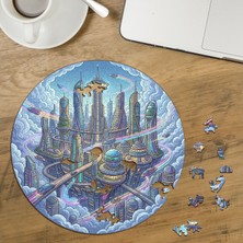 Punto Dizayn Fütüristik Şehir Tasarımlı Özel Kesim Yuvarlak 272 Parça Ahşap Puzzle MPDA722