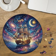 Punto Dizayn Galaksi Içinde Yüzen Fantastik Gemi Tasarımlı Özel Kesim Yuvarlak 272 Parça Ahşap Puzzle MPDA863