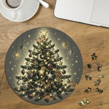 Punto Dizayn Işıklı Yılbaşı Ağacı  Tasarımlı Özel Kesim Yuvarlak 272 Parça Ahşap Puzzle MPDA577