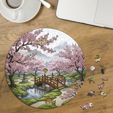 Punto Dizayn Kiraz Çiçeği Bahçesi Tasarımlı Özel Kesim Yuvarlak 272 Parça Ahşap Puzzle MPDA693
