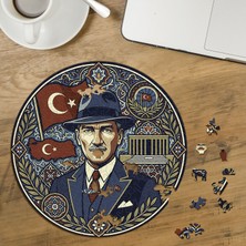 Punto Dizayn Mustafa Kemal Atatürk  Tasarımlı Özel Kesim Yuvarlak 272 Parça Ahşap Puzzle MPDA726