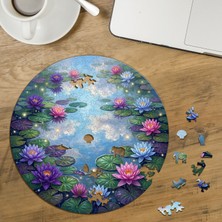 Punto Dizayn Lotus Çiçekleri Tasarımlı Özel Kesim Yuvarlak 272 Parça Ahşap Puzzle MPDA506
