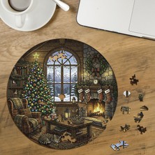 Punto Dizayn Sıcacık Şömineli Yılbaşı Evi  Tasarımlı Özel Kesim Yuvarlak 272 Parça Ahşap Puzzle MPDA680