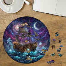 Punto Dizayn Fırtınalı Denizde Fantastik Gemi Tasarımlı Özel Kesim Yuvarlak 272 Parça Ahşap Puzzle MPDA621