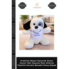 Floranova Premium Beyaz Oyuncak Huzur Veren Tatlı Hayvan Özür Dilerim Tişörtlü Sevimli Benekli Peluş Köpek
