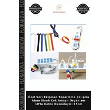 Floranova Özel Seri Ekipman Toparlama Çalışma Alanı Siyah Çok Amaçlı Organizer 10'lu Kablo Düzenleyici 15CM