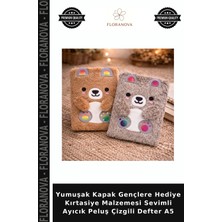 Floranova Yumuşak Kapak Gençlere Hediye Kırtasiye Malzemesi Sevimli Ayıcık Peluş Çizgili Defter A5