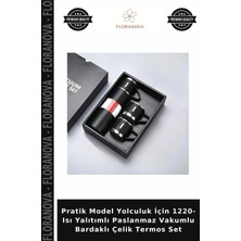Floranova Pratik Model Yolculuk Için 1220- Isı Yalıtımlı Paslanmaz Vakumlu Bardaklı Çelik Termos Set