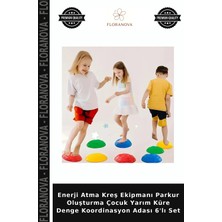 Floranova Enerji Atma Kreş Ekipmanı Parkur Oluşturma Çocuk Yarım Küre Denge Koordinasyon Adası 6'lı Set
