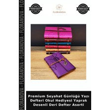 Floranova Premium Seyahat Günlüğü Yazı Defteri Okul Hediyesi Yaprak Desenli Deri Defter Asorti