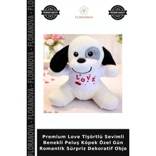 Floranova Premium Love Tişörtlü Sevimli Benekli Peluş Köpek Özel Gün Romantik Sürpriz Dekoratif Obje