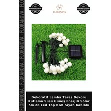 Floranova Dekoratif Lamba Teras Dekoru Kutlama Süsü Güneş Enerjili Solar 5m 28 LED Top Rgb Siyah Kablolu