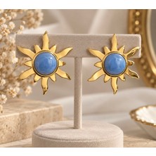 Mel and Co Mavi Taşlı Gold Güneş Küpe