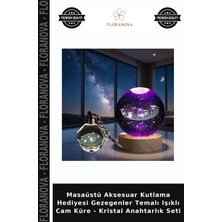 Floranova Masaüstü Aksesuar Kutlama Hediyesi Gezegenler Temalı Işıklı Cam Küre - Kristal Anahtarlık Seti