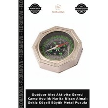 Floranova Outdoor Alet Aktivite Gereci Kamp Avcılık Harita Nişan Almalı Sekiz Köşeli Büyük Metal Pusula