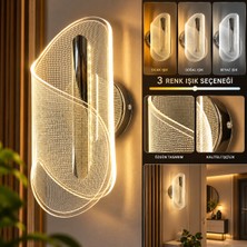 Dolunay Avize Dolunay Krom Modern LED Duvar Apliği 3 Renk Işık Efektli Dekoratif Noktalı Tasarım Salon Yatak Odası Aydınlatma