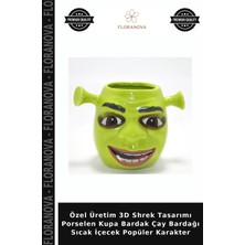 Floranova Özel Üretim 3D Shrek Tasarımı Porselen Kupa Bardak Çay Bardağı Sıcak Içecek Popüler Karakter