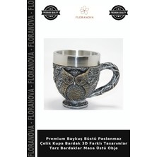 Floranova Premium Baykuş Büstü Paslanmaz Çelik Kupa Bardak 3D Farklı Tasarımlar Tarz Bardaklar Masa Üstü Obje