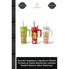 Floranova Sevimli Kapibara Capybara Pipetli Termos & Suluk Beslenme Çantası Renkli Matara Okul Matarası