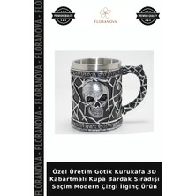 Floranova Özel Üretim Gotik Kurukafa 3D Kabartmalı Kupa Bardak Sıradışı Seçim Modern Çizgi Ilginç Ürün