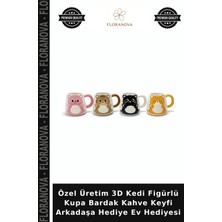 Floranova Özel Üretim 3D Kedi Figürlü Kupa Bardak Kahve Keyfi Arkadaşa Hediye Ev Hediyesi