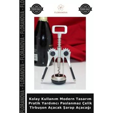 Floranova Kolay Kullanım Modern Tasarım Pratik Yardımcı Paslanmaz Çelik Tirbuşon Açacak Şarap Açacağı