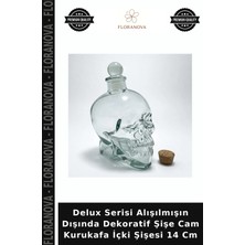 Floranova Delux Serisi Alışılmışın Dışında Dekoratif Şişe Cam Kurukafa Içki Şişesi 14 cm