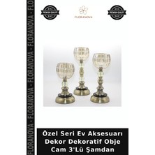 Floranova Özel Seri Ev Aksesuarı Dekor Dekoratif Obje Cam 3'lü Şamdan