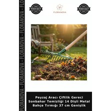Floranova Peyzaj Aracı Çiftlik Gereci Sonbahar Temizliği 14 Dişli Metal Bahçe Tırmığı 37 cm Genişlik