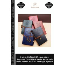 Floranova Hatıra Defteri Ofis Ajandası Seyahat Günlüğü Pusula Tasarımlı Deri Defter Sayfalı Vintage Ajanda