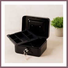 Bezos Anahtarlı Metal Para Kutusu 15X12X8 cm - 6 Bölmeli Taşıma Kulplu Bzss