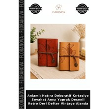 Floranova Anlamlı Hatıra Dekoratif Kırtasiye Seyahat Anısı Yaprak Desenli Retro Deri Defter Vintage Ajanda