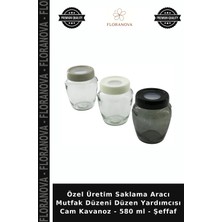 Floranova Özel Üretim Saklama Aracı Mutfak Düzeni Düzen Yardımcısı Cam Kavanoz - 580 ml - Şeffaf