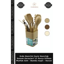 Floranova Gıda Hazırlık Çeyiz Hazırlığı Sunum Gereçleri 11 Parça Silikon Mutfak Seti - Bambu Saplı - Kovalı