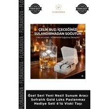 Floranova Özel Seri Yeni Nesil Sunum Aracı Sofralık Gold Lüks Paslanmaz Hediye Seti 4'lü Viski Taşı