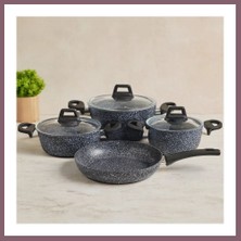 Bezos 7 Parça Granit Tencere ve Tava Seti (20-24CM Derin, 27CM Cam Kapak, 26CM Tava) Bzss