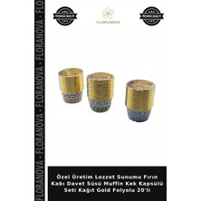 Floranova Özel Üretim Lezzet Sunumu Fırın Kabı Davet Süsü Muffin Kek Kapsülü Seti Kağıt Gold Folyolu 20'li
