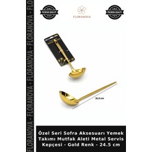 Floranova Özel Seri Sofra Aksesuarı Yemek Takımı Mutfak Aleti Metal Servis Kepçesi - Gold Renk - 24.5 cm