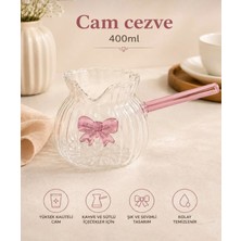 Belirtilmemiş Pembe Kurdeleli Cam Cezve 400 Ml- Dekoratif Kahve Cezvesi