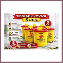 Bezos Tıbbi Atık Kovası 5 Litre 5 Adet Kapaklı Tıbbi Atık Kutusu Enfekte Atık Kovası Bzss