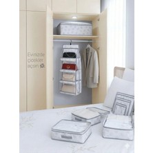 Evsella 3'lü Çiçekli Beyaz Set 1 Adet Hurç + 1 Adet 8 Cepli Dolap Içi Düzenleyici + 1 Adet 6'lı Valiz Organizer Seti