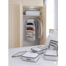 Evsella 3'lü Beyaz Çizgili Set 1 Adet Hurç + 1 Adet 8 Cepli Dolap Içi Düzenleyici + 1 Adet 6'lı Valiz Organizer Seti