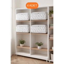 Evsella 4’lü Çiçek Desenli Çizgili Beyaz Baza Altı Çekyat Hurç Organizer 60×40×22 cm