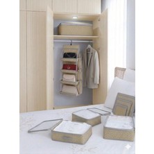 Evsella 3'lü Bej Çizgili Set 1 Adet Hurç + 1 Adet 8 Cepli Dolap Içi Düzenleyici + 1 Adet 6'lı Valiz Organizer Seti