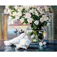 Hapy Hoby Güvercin ve Çiçek Sayılarla Boyama Seti - 40X50CM, Çerçeveli