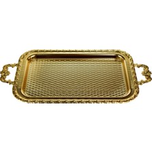 Lavin Lvn Gold Dikdörtgen Orta Boy Kulplu Metal Tepsi LVN51255 1 Adet
