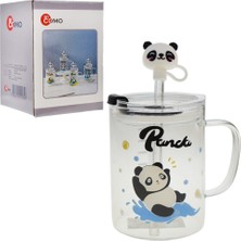 By Como Panda Temalı Cam Pipetli Kupa Bardak KYR-5659 1 Adet